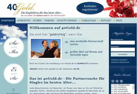 Startseite von 40Gold.de (Screenshot)