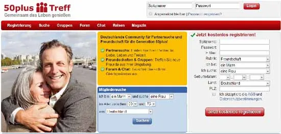 Startseite von 50plus-Treff (Screenshot)