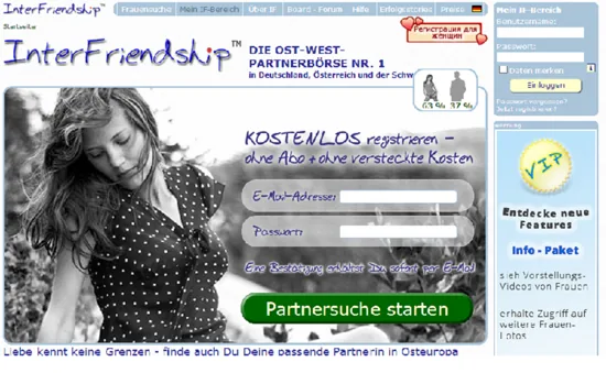 Startseite von InterFriendship (Screenshot)
