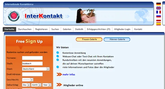 Startseite von InterKontakt (Screenshot)