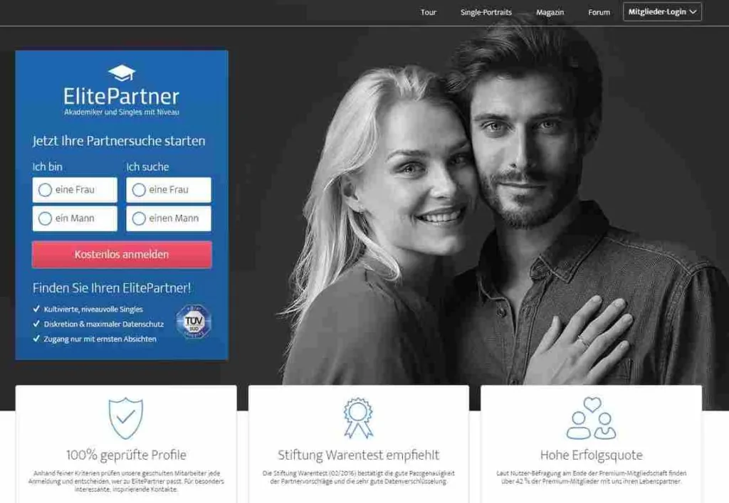 Startseite von ElitePartner (Screenshot)