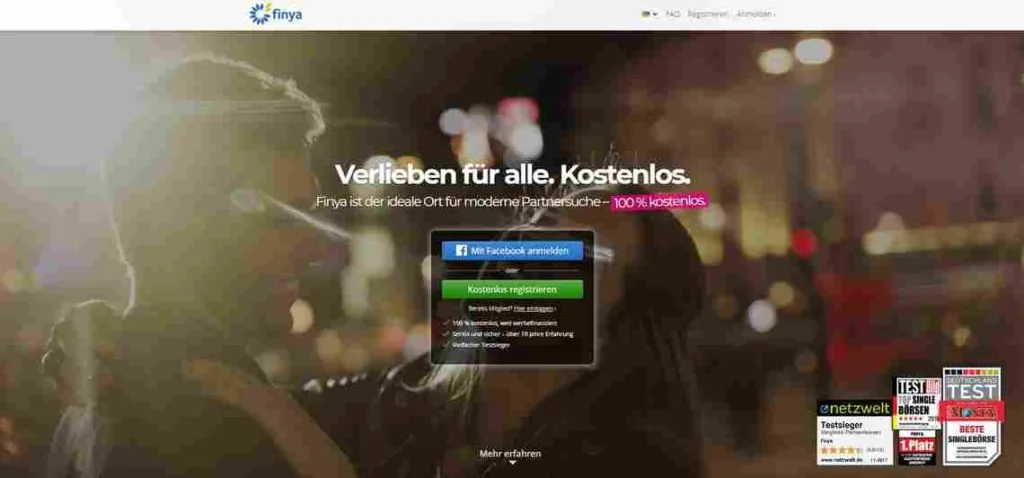Startseite von Finya (Screenshot)