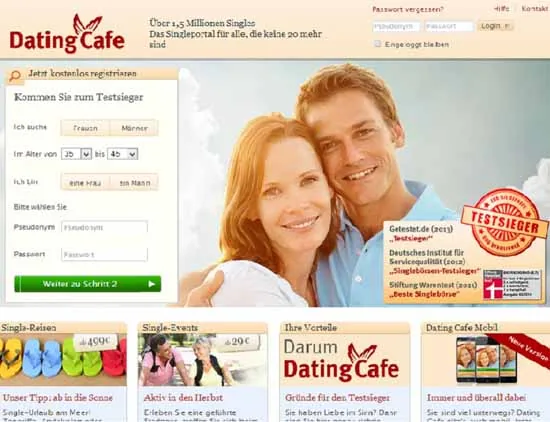 Startseite von Dating Cafe (Screenshot)