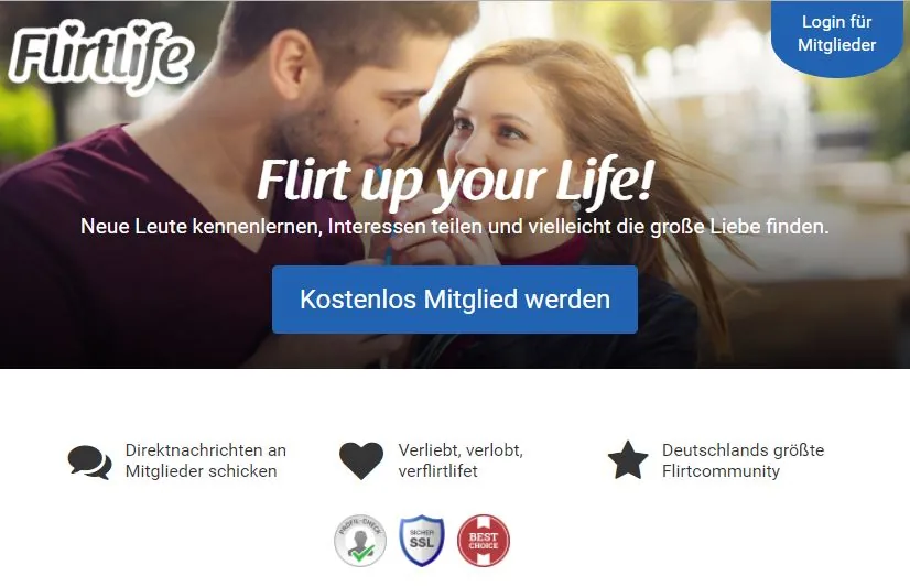 Startseite von flirtlife (Screenshot)