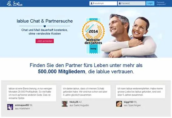 Startseite von Lablue (Screenshot)