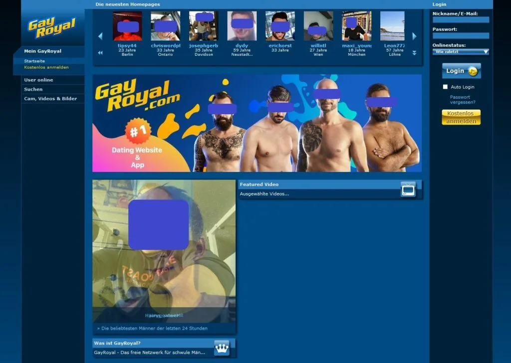 Startseite von GayRoyal (Screenshot)
